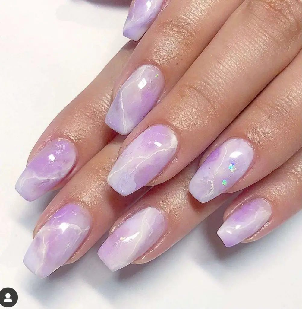 Coffin Purple Marble Nails