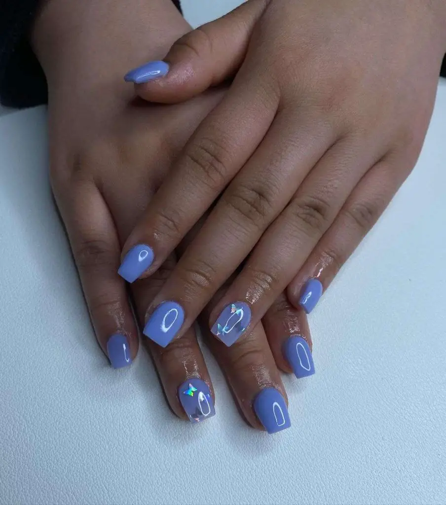 Glossy Pastel Purple Nails With Butterfly