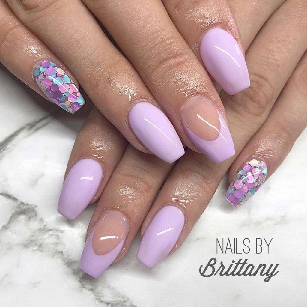 Pastel Purple Nails Coffin With Glitter