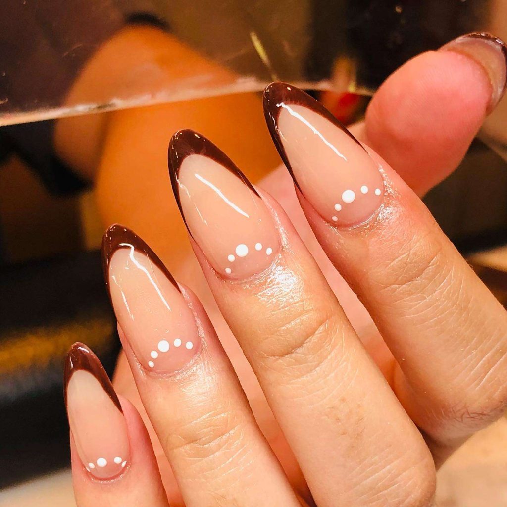 Brown Almond Nails With Dots