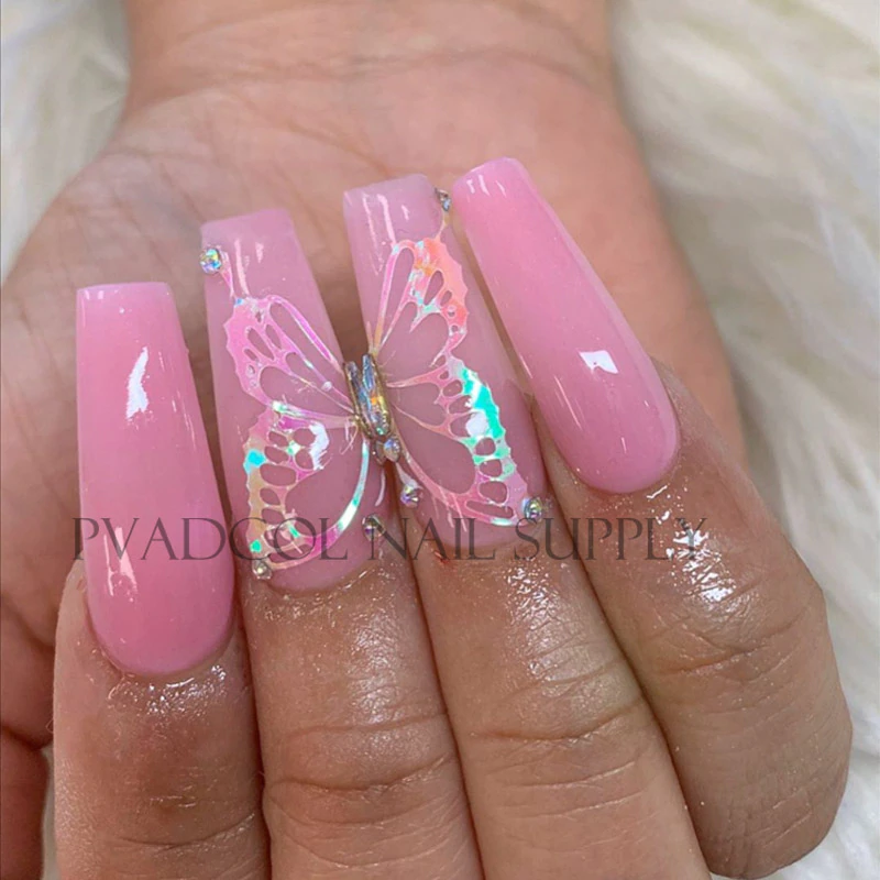 Long And Simple Butterfly Acrylic Nails