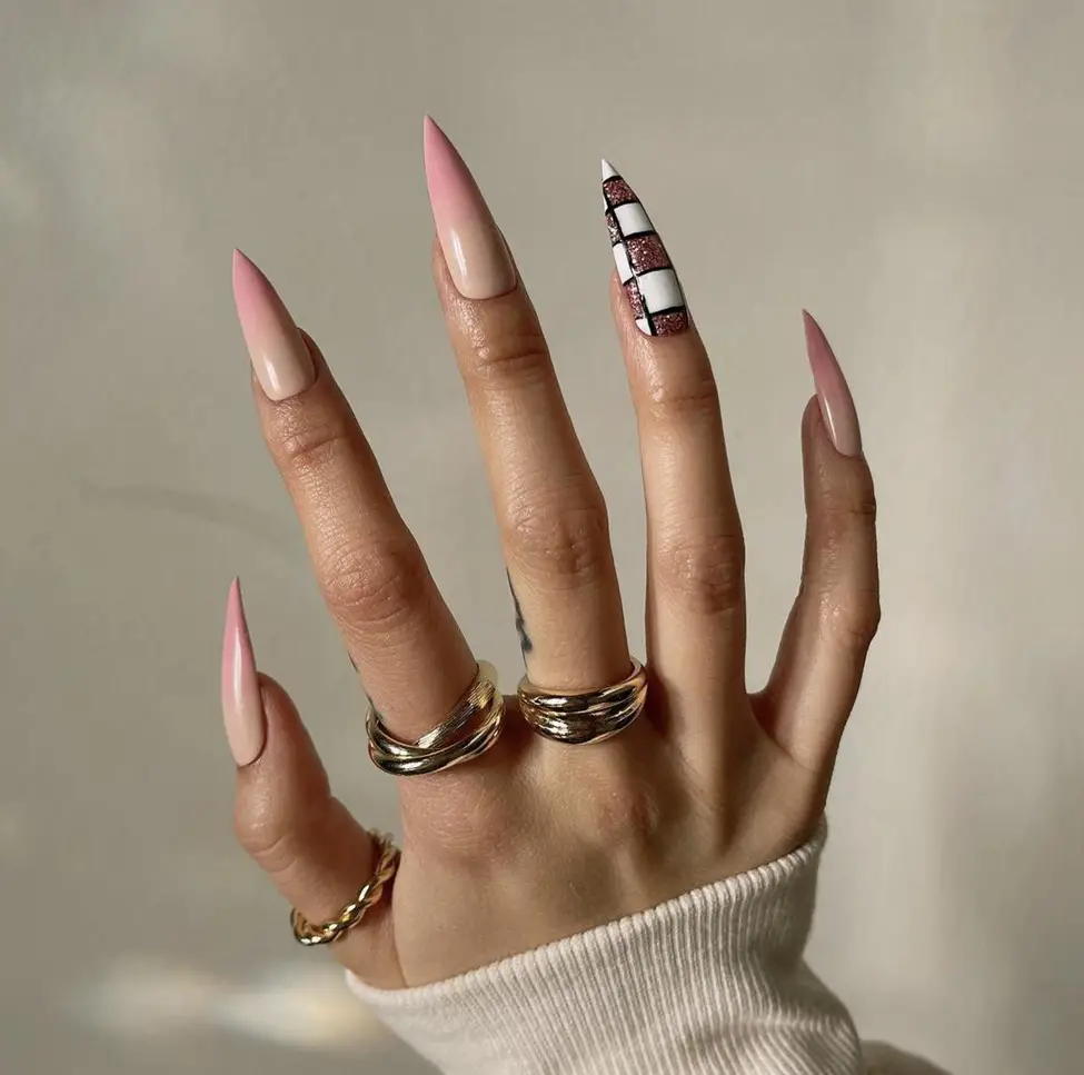 Long And Sharpened Pink Nezuko Nails