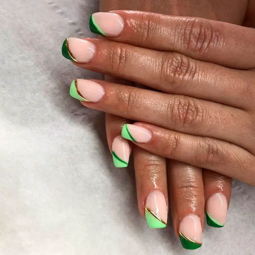 Cute Birthday Nails With Green Tips
