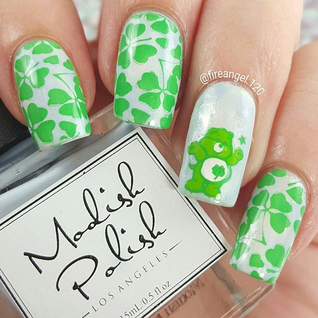 Simple Green Clovers St Patrick'S Day Nails
