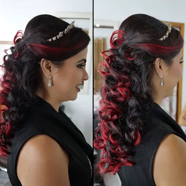 dark brown hair with red highlights bright