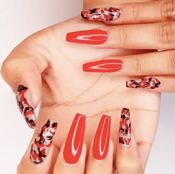 Glam Red Camo Nails