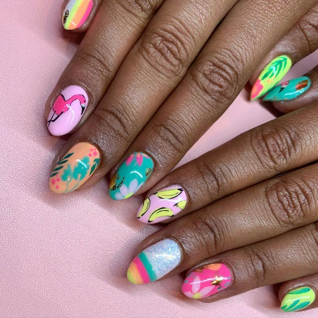 Tropical Rainbow Nails