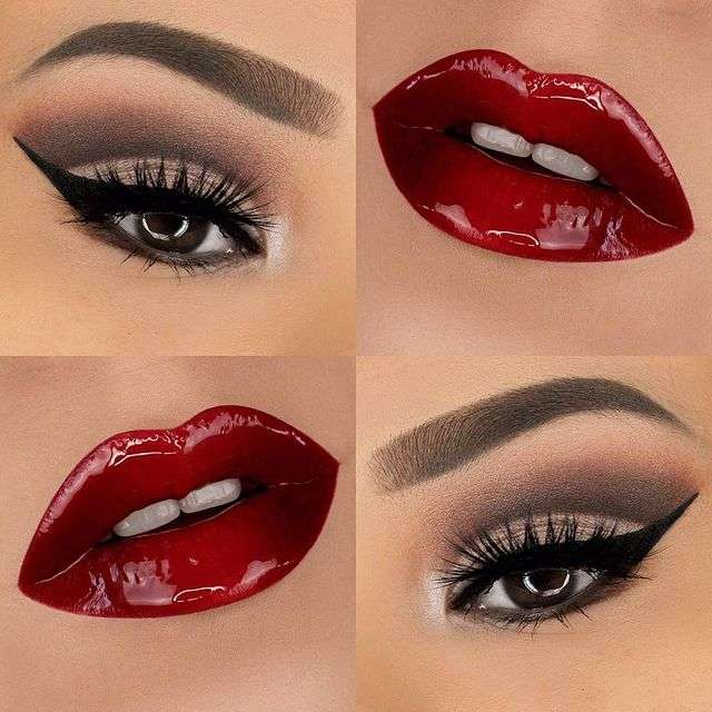 High Gloss Red Lips + Smoky Cut Crease Red Makeup Looks