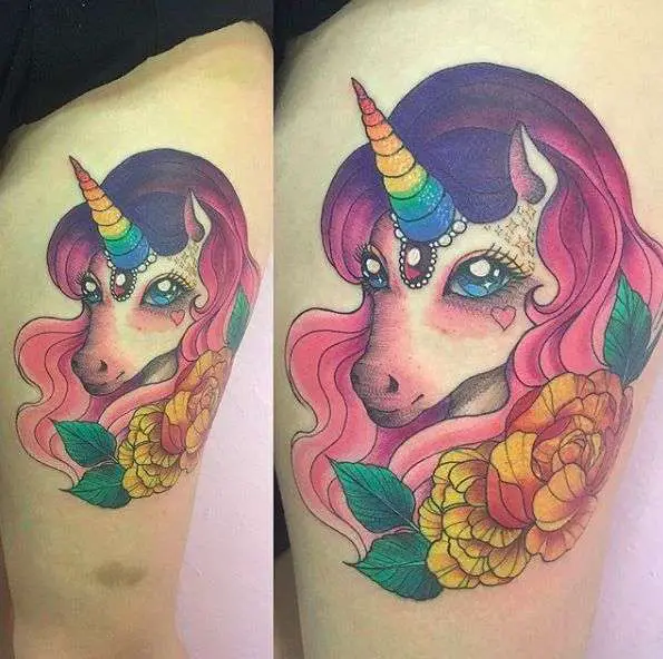 Unicorn Tattoo Ideas With Rainbow Horn