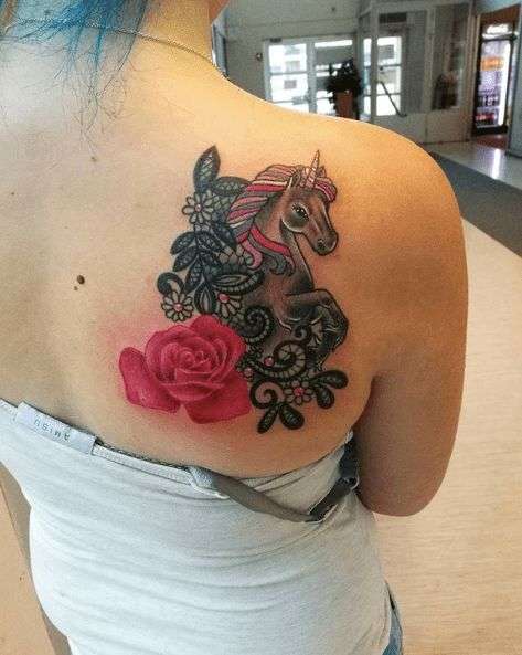 Floral Unicorn Tattoo