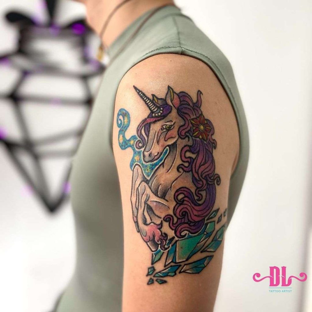 Artistic + Beautiful Unicorn Tattoo