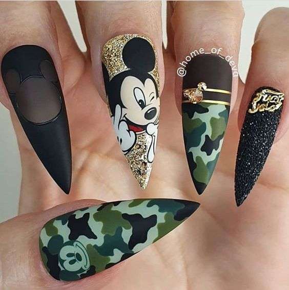 Mickey &Amp; Camo Nails