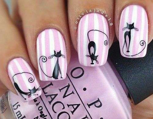 cat nail art pink