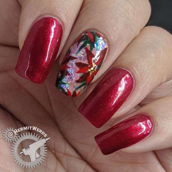 Floral Glitter Nails