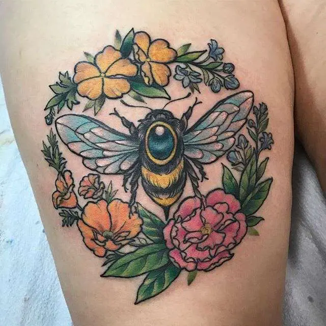 botanical bee tattoo
