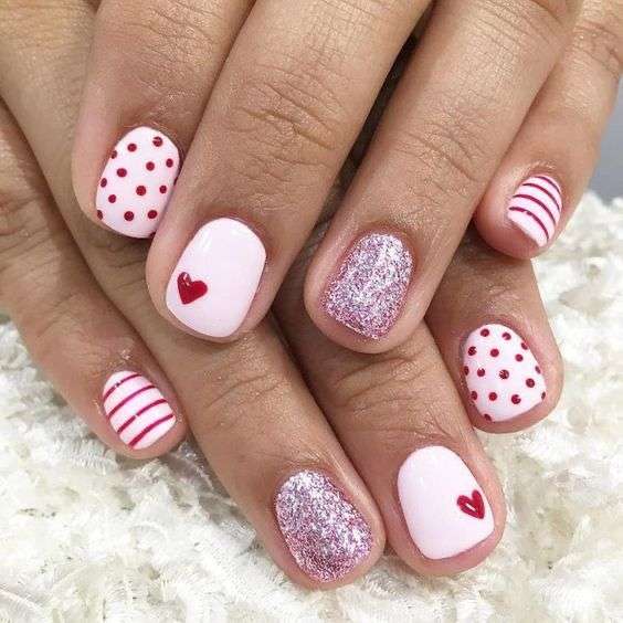 Multi Short Valentines Day Nails