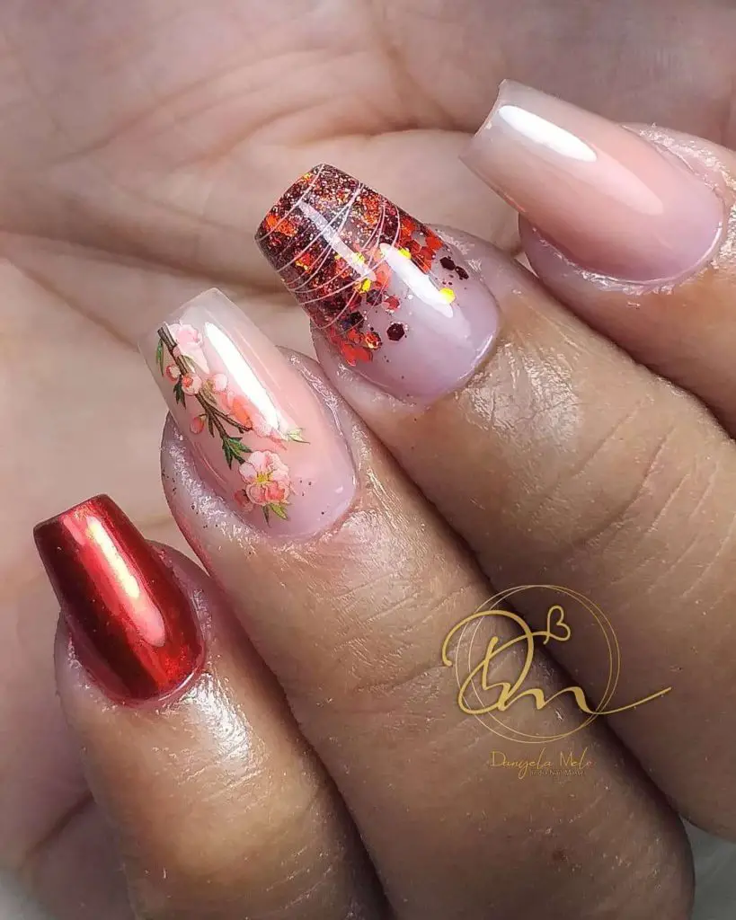 Red Valentine’s Day Nails With Stamps