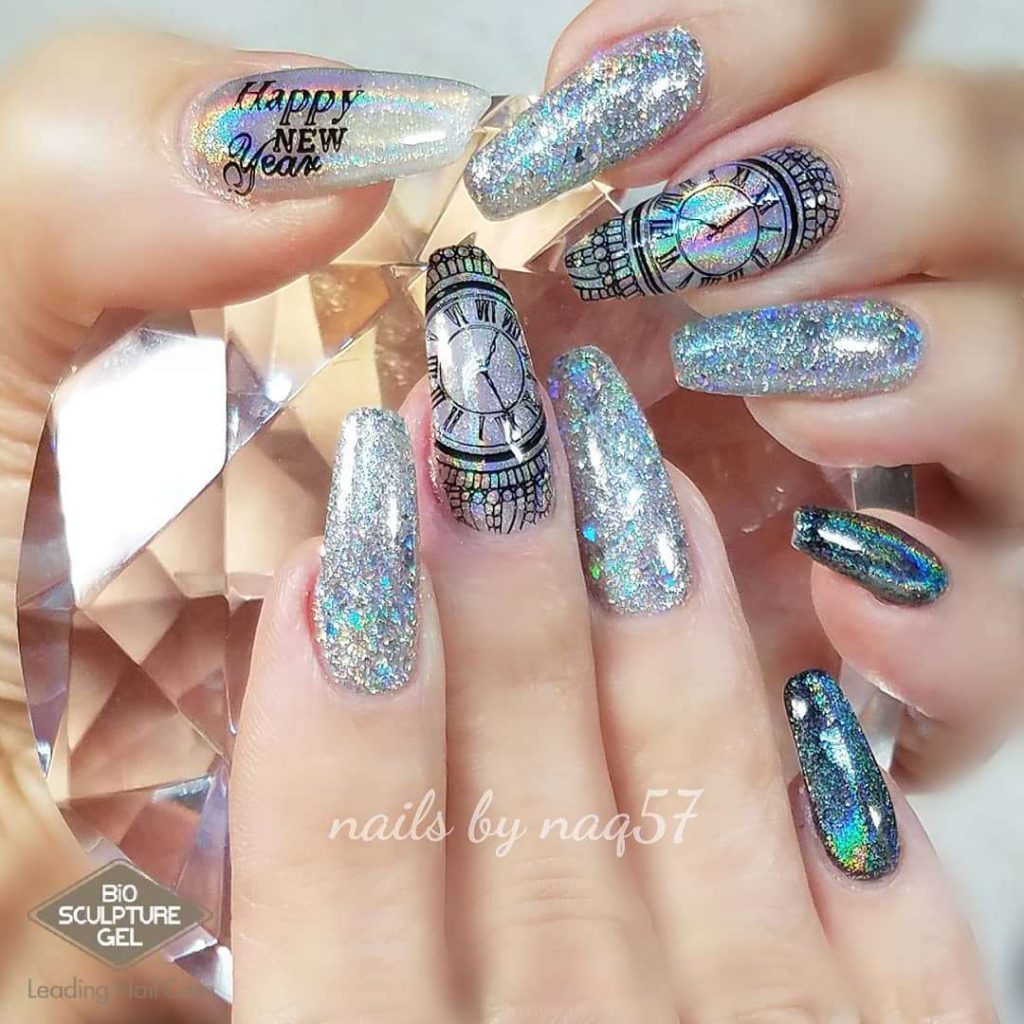 Rainbow Holographic Silver Nail Designs