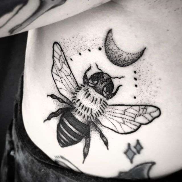 Black And White Bee Tattoo 