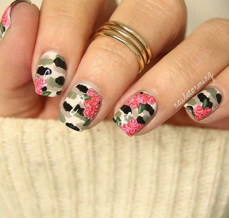 Feminine And Floral Camo Nails