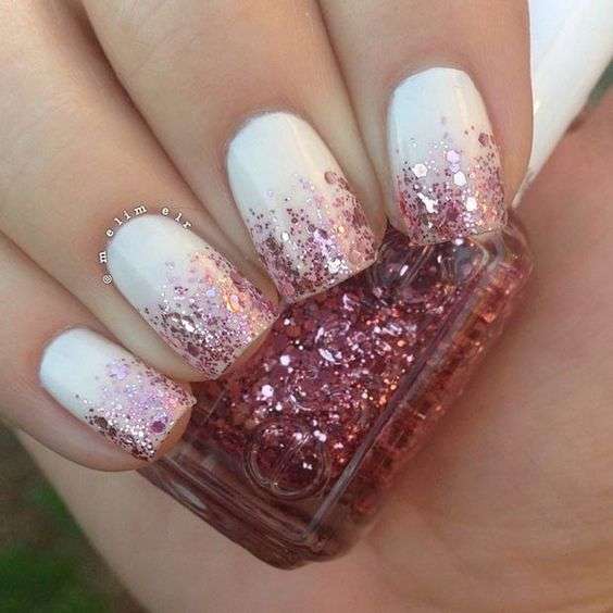 Pink And White Sparkly Nails