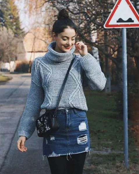 Denim Skirt &Amp; Cosy Knits Cute Winter Outfit Ideas