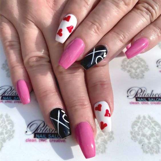 Pink Kisses Short Valentines Day Nails