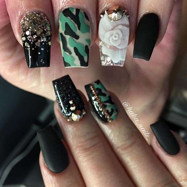 rose camouflage nail designs