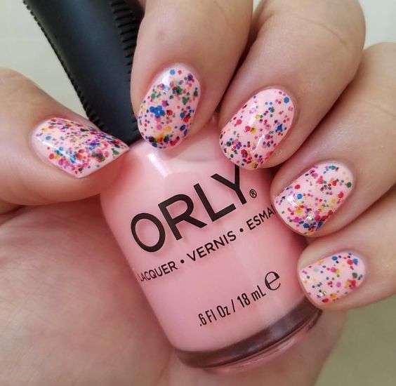 Pink Confetti Sparkly Nails