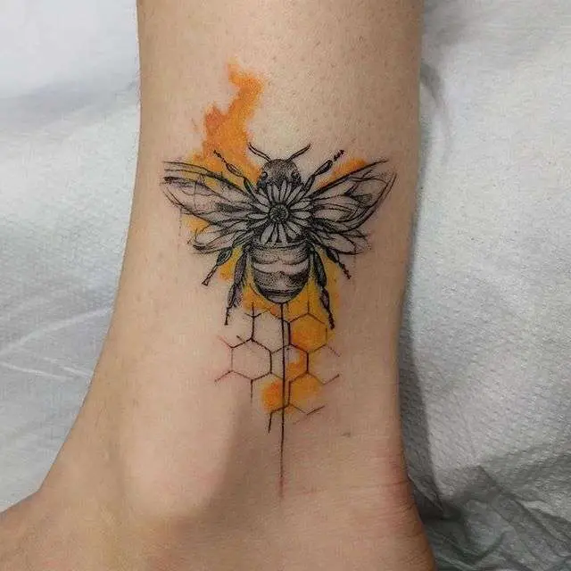 artistic bee tattoo honeycomb tattoo