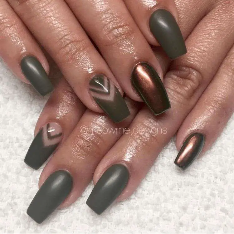 Khaki Green + Bronzed Camo Nails