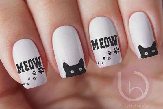 meow cat nail art