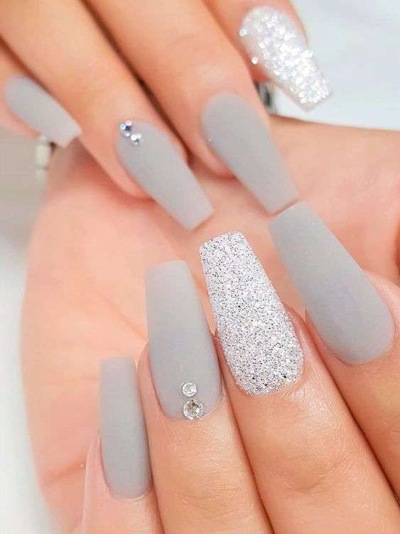 Matte + Glitter Silver Nail Designs