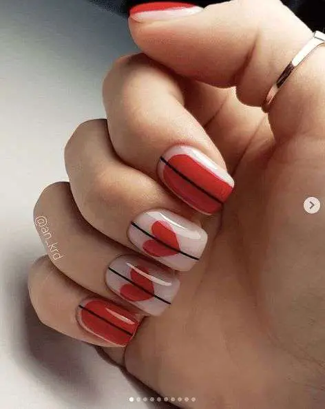 red Valentine’s Day nails with square tip