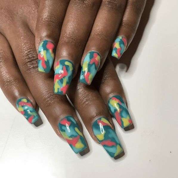 colourful camouflage nail designs