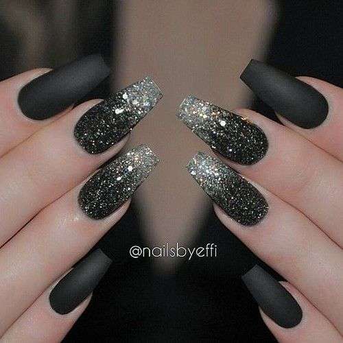 Black + Silver Sparkly Nails
