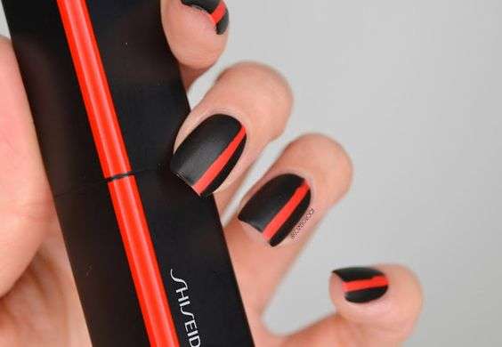 Harley Quinn Nails  Black and Red Stripe