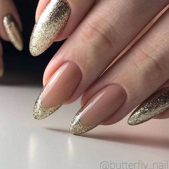 Nude &Amp; Gold Sparkly Nails