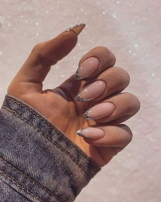 Nude And Silver Nail Designs