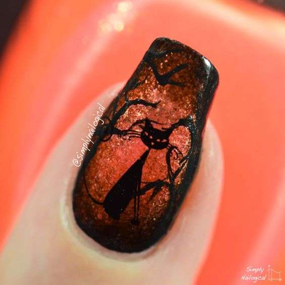 halloween cat nail art