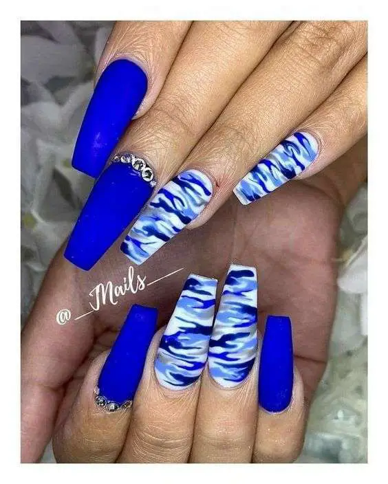 blue camouflage nail designs