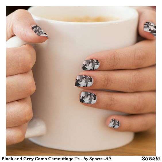 black and grey camouflage nail designs