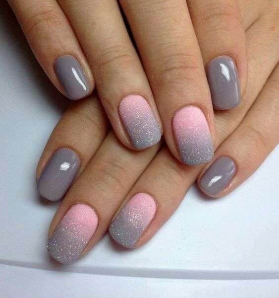 pink and grey short valetines day nails