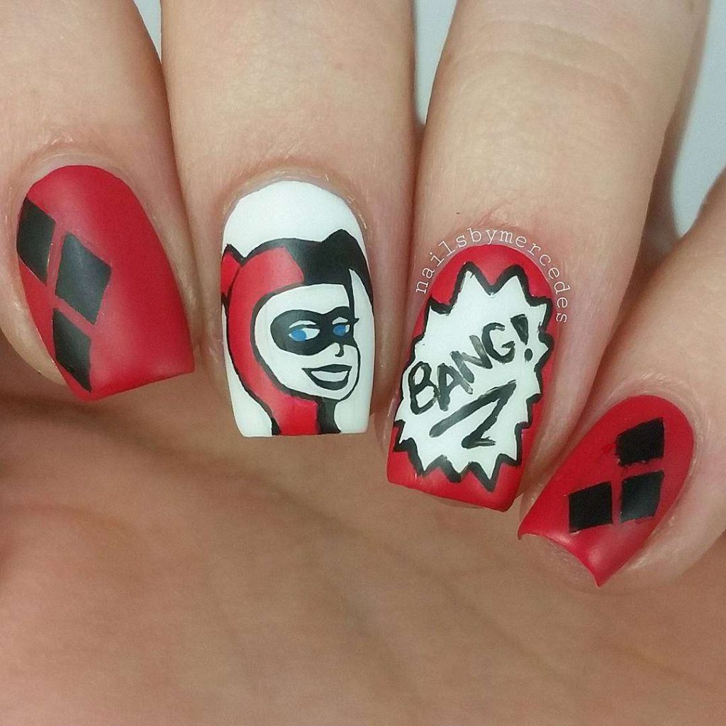 Black And Red Harley Quinn Nails