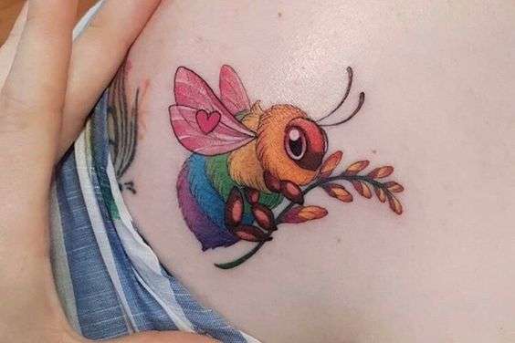 Cute Cartoon Rainbow Honey Bee Tattoo