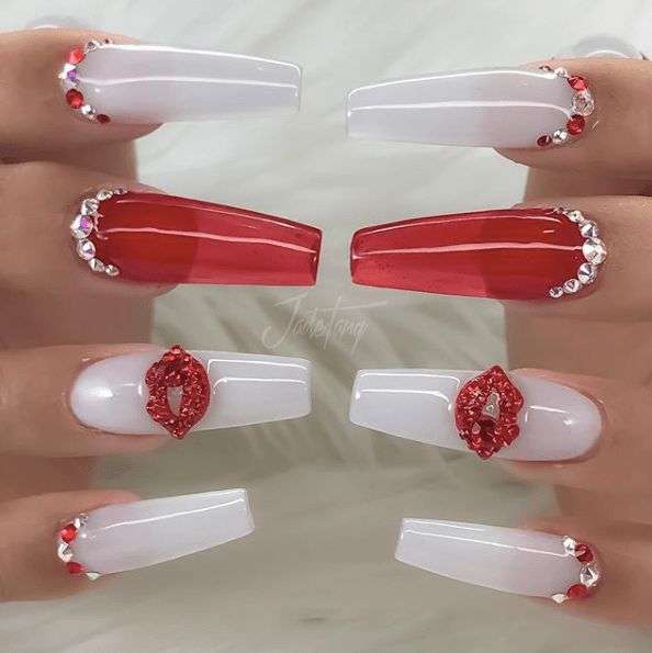 White And Red Valentine’s Day Nails