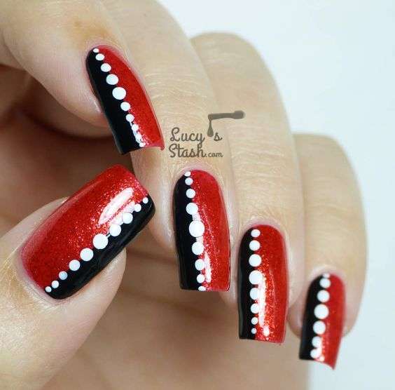 Black Red And White Harley Quinn Nail Designs
