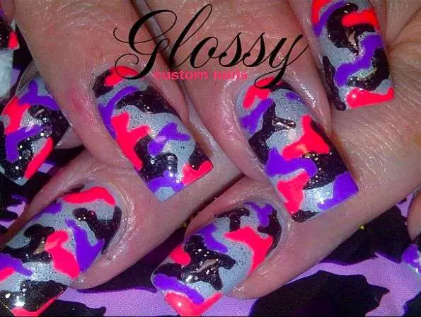 pink and purple camouflage nail designs