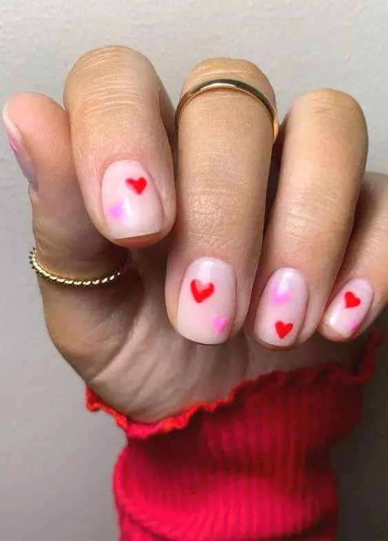 Red And Pink Short Valentines Day Nails