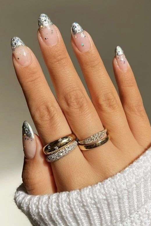 Sparkly Nails With Silver Shimmer Tips